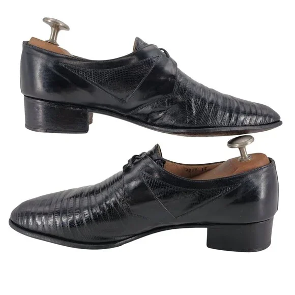 Vintage Mauri Exotic Genuine Teju Lizard Mens Size 12M Black Leather Italy Shoes - Picture 6 of 10